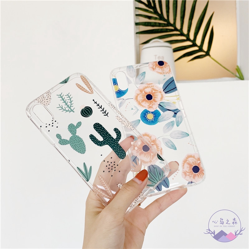 Iphone 15 Pro Maxกรณีดอกไม้สดArtกระบองเพชรนุ่มiPhone 12 Pro Maxกรณีกันกระแทกเคสโทรศัพท์สําหรับiPhone 11 Pro MAX XS XR 6S 7 8 Plus