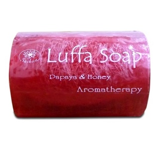 สบู่ใยบวบผสมมะละกอและน้ำผึ้ง Luffa Soap Papaya &amp; Honey Aromatherapy 100 กรัม สายบัว