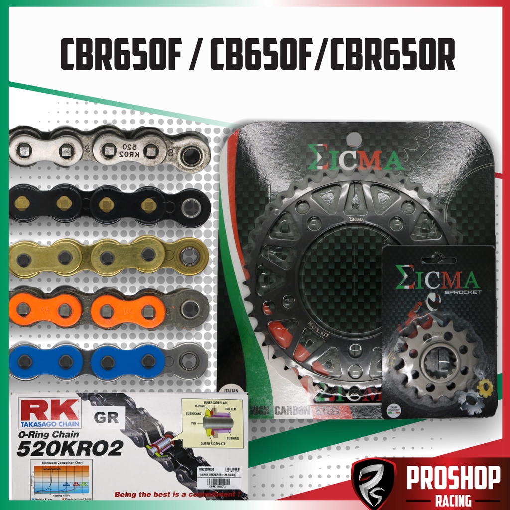 ชุดโซ่สเตอร์ RK +Eicma สำหรับรถรุ่น CB650F/CBR650 R,F ขนาด 520