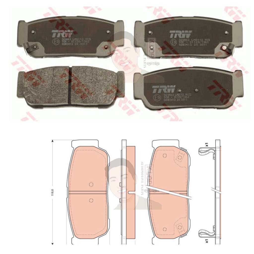 GDB3413 ผ้าเบรค-หลัง(TRW) (เนื้อผ้า COTEC) SSANGYONG STAVIC 3.0 '04 up