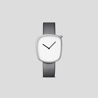 นาฬิกาข้อมือชายหญิง,Minimal,PEBBLE 09 MATTE STEEL ON GREY ITALIAN LEATHER