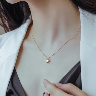 Vnox Ins Shell Heart Pendant Necklace,18K Gold Tone Adjustable Chain Link for Women Girls