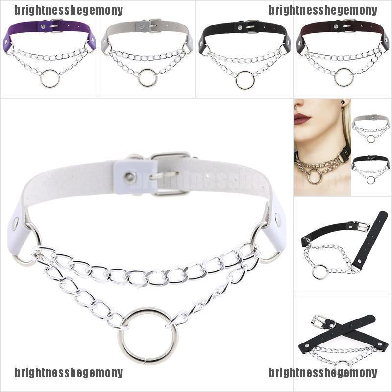 {brightnesshegemony}Punk Leather O Ring Pendant Choker Necklace Belt