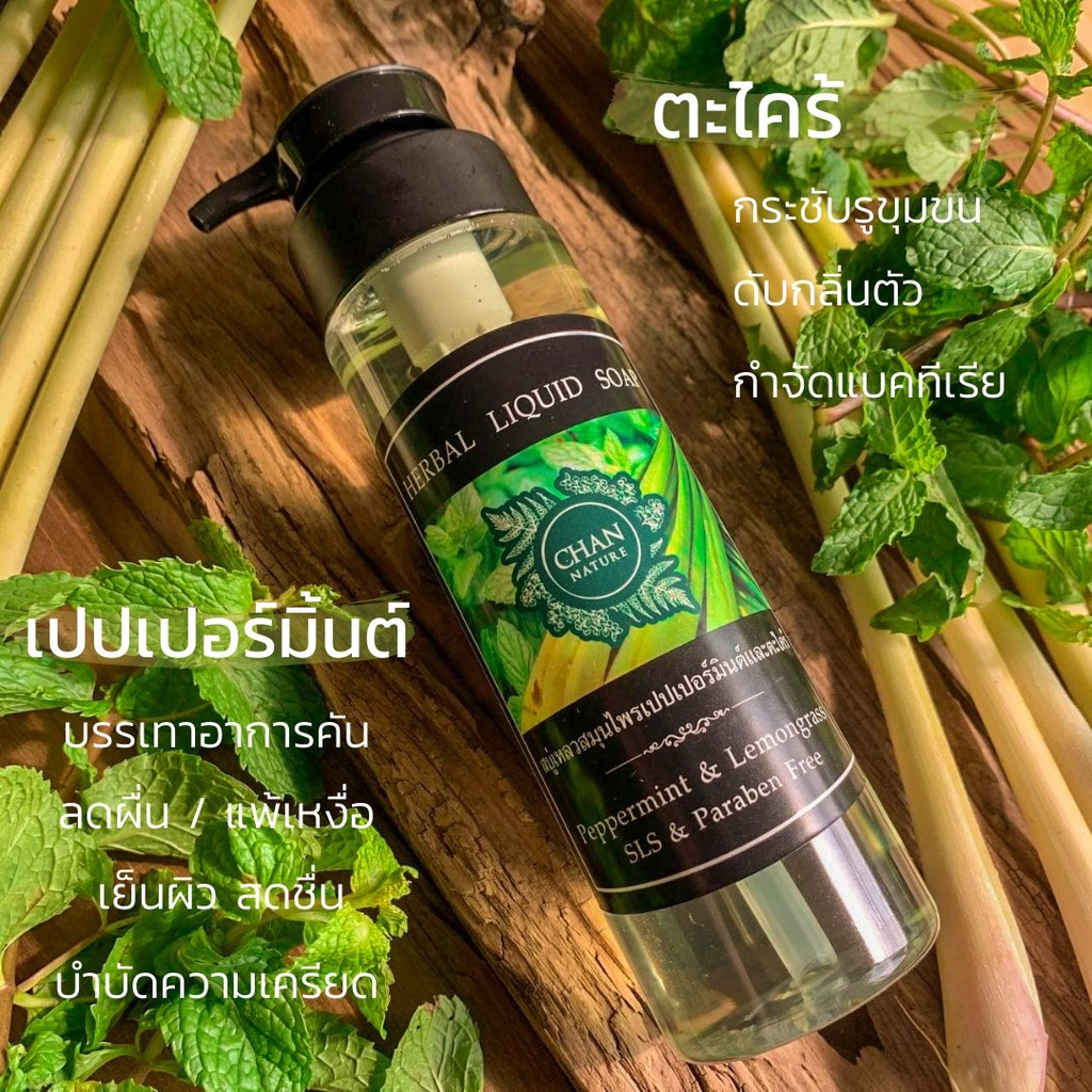 CHAN NATURE สบู่เหลวสมุนไพรสด เปปเปอร์มิ้นต์และตะไคร้ ลดผดผื่น/คัน/เหงื่อ หอมสดชื่น บำรุงผิว 250ml