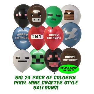 24pcs 12inch Minecraft Theme Birthday Party Decoration Latex Balloons Banner Kids Boys Favorite