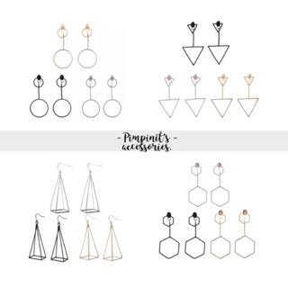 🇹🇭 พร้อมส่ง : ต่างหูระย้าลายวงกลม,สามเหลี่ยม,หกเหลี่ยมและปีรามิด | Circle, Triangle, Hexagon &amp; Pyramid Drop Earring.