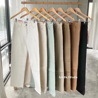 NEW Chuu x XO 🧃กางเกงยีนส์ทรงกระบอกสลิม เอวสูง ยีนส์ยืดใส่สบาย สไตล์เกาหลี