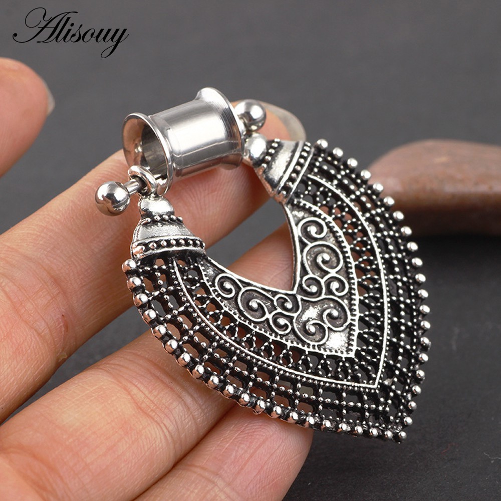 Alisouy 2 ชิ้น 6-25 มม.เหล็กผ่าตัดอุโมงค์หูเจาะปลั๊ก Double Flare เนื้ออุโมงค์วัดต่างหู Stretcher Dangle stretchers ปลั๊ก ราคา ถูกที่สุด ดีลบีเคเค แกลเลอรีภาพที่ 4