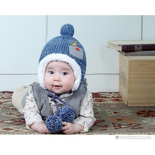 หมวกไหมพรมสีเหลือบ หน้าแต่งกระเป๋าปักรูปกวาง