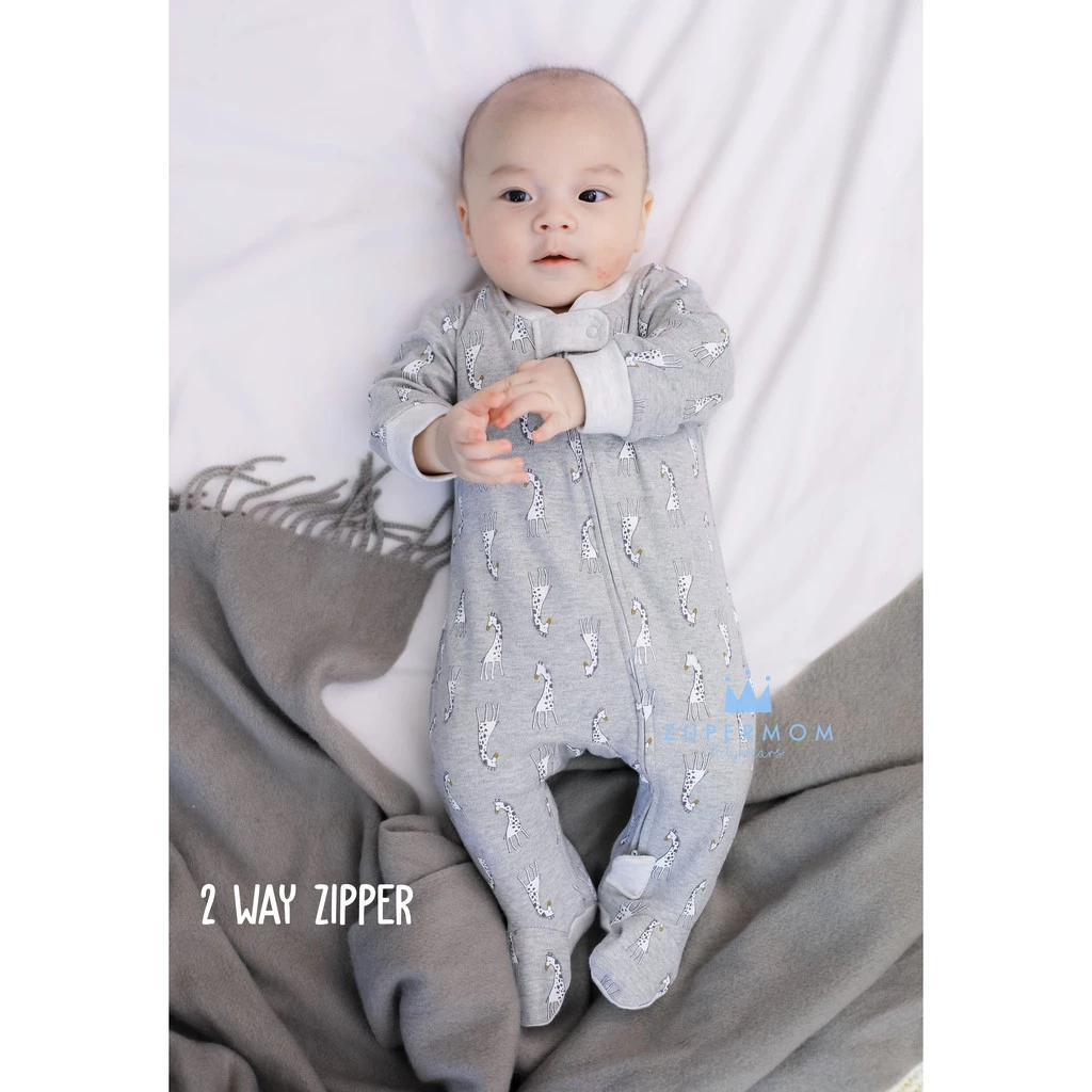 Zuper Mom 0-24 เดือน ชุดหมีเด็กอ่อน ซิป รุ่น 2 WAY ZIPPER บอดี้สูทเด็กอ่อน ชุดเด็กแรกเกิด บอดี้สูทหุ้มเท้า no.9003