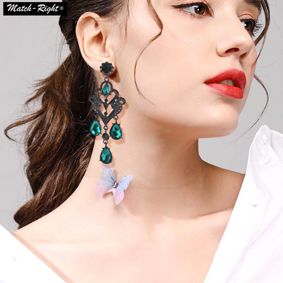 ต่างหูแบบติดหูไรน์สโตนที่มีสีสันชาติพันธุ์ Ethnic Pendant Rhinestones Drop Earrings Long Dangles