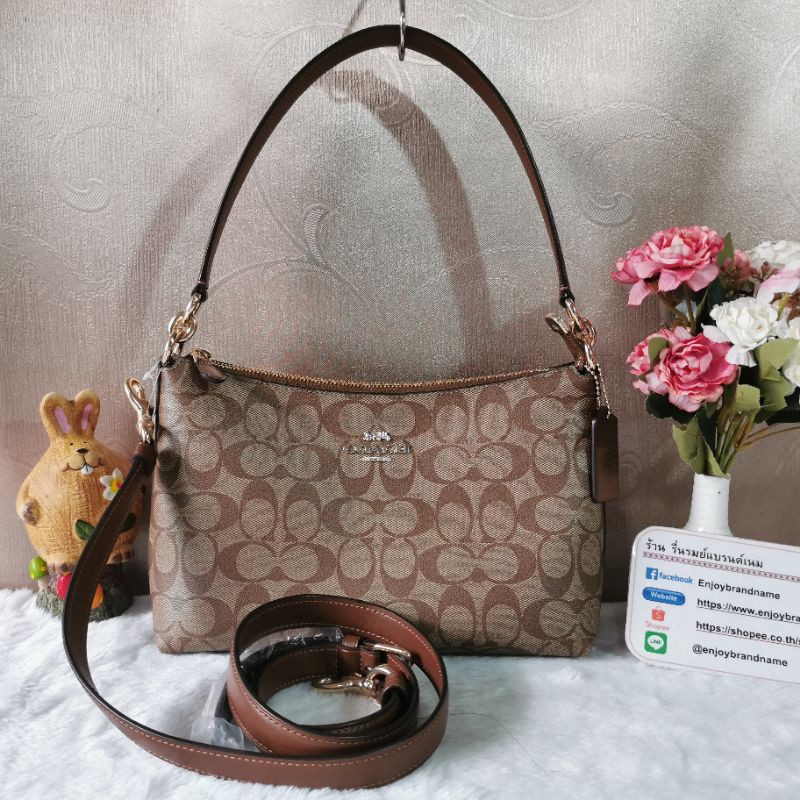 COACH F85696 LEWIS SHOULDER BAG IN SIGNATURE CANVASCOLOR: IM/KHAKI/SADDLE 2