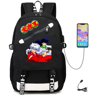 Anime Inuyasha USB Backpack Cartoon Oxford Teenger Reflective Stripe Zipper Student Casual Bookbag Knapsack Schoolbag Ba