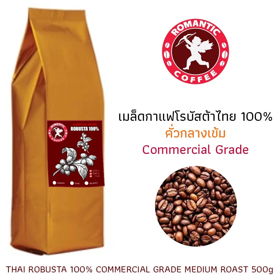 เมล็ดกาแฟโรบัสต้าไทยคั่วกลางเข้ม 500กรัม THAI ROBUSTA MEDIUM DARK 500g