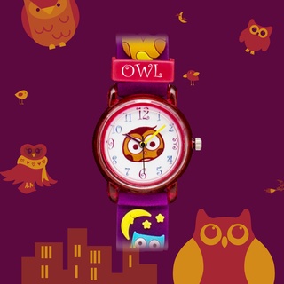 นาฬิกา ข้อมือ LinkGraphix Kids mini 3D - OWL  เครื่องญี่ปุ่น เด็ก น่ารัก นกฮูก กลางคืน สีม่วง ของขวัญ