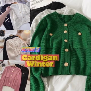 Cardigan เสื้อคลุมแขนยาว ทอไหมพรม แต่งกระเป๋าที่อก