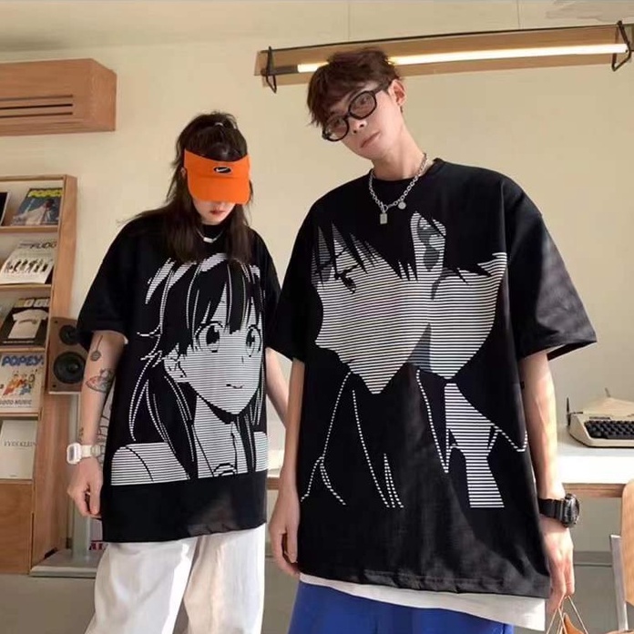 TS MEN เสื้อยืดคอกลมแขนสั้น เสื้อคู่ ทรงหลวม คุณภาพสูง(สีดำ สีขาว ) รุ่น 0115-6