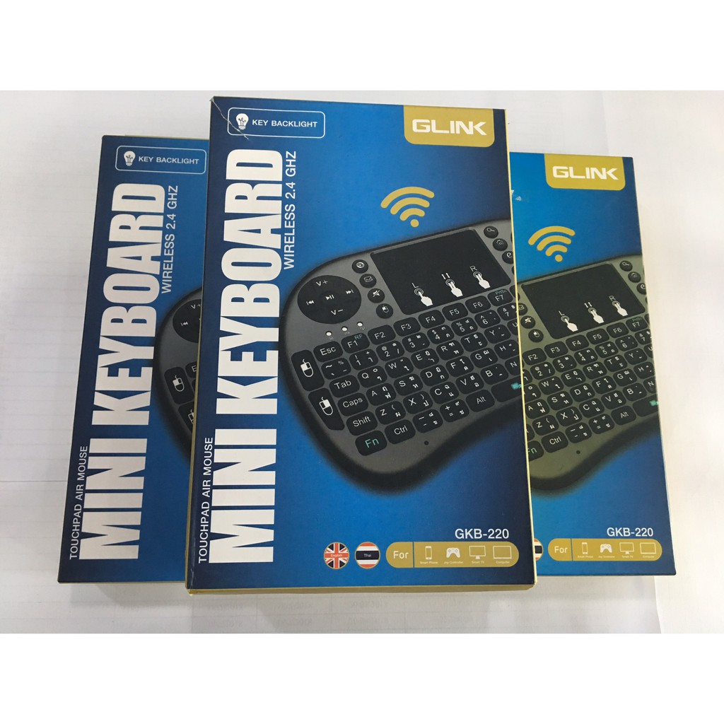 GLINK GKB-220 Mini Wireless Keyboard Backlit 2.4 Ghz TouchPad มีภาษาไทย สำหรับ TV,PC,NB,WINDOWS,MAC