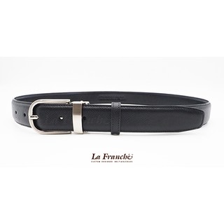 La Franche - Working Belt เข็มขัดหนังวัวแท้ลาย Saffiano สีดำ พร้อมหัวเข็มขัดนิกเกิ้ล Clip-on #2W0046