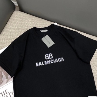 B. alenciaga เสื้อยืดแขนสั้น ผ้าฝ้ายแท้ ทรงหลวม พิมพ์ลายตัวอักษร BB สําหรับผู้ชาย และผู้หญิง