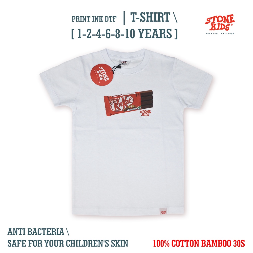 Putih Stone Kids KitKat White Chocolate เสื้อยืดเด็กชาย 1 - 12 ปีล่าสุด distro เสื้อผ้าเด็กเสื้อยืดเ