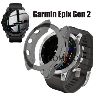 Garmin EPIX GEN 2 เคส TPU นิ่ม สมาร์ทวอทช์ ฝาครอบกันชน 2.5D 9H ฟิล์มกระจกนิรภัย ป้องกันหน้าจอ