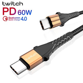 Twitch USB Type C เพื่อ USB C เคเบ 60 วัตต์ PD QC 4.0 USB C Sync ข้อมูลไนลอนถักไฟเบอร์ค่าใช้จ่ายได้อย่างรวดเร็ว USB-C สำหรับ ประเภท-C