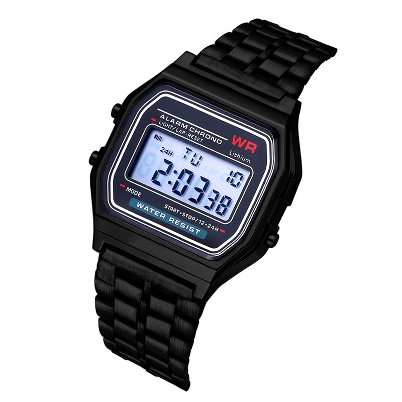 Ss Elegant Mens Womens Retro สแตนเลส LCD นาฬิกาจับเวลากีฬาดิจิตอล - รูปที่ 5