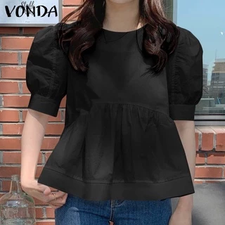 Vonda เสื้อเบลาส์ แขนครึ่งแขน สีพื้น สไตล์เกาหลี สำหรับผู้หญิง
