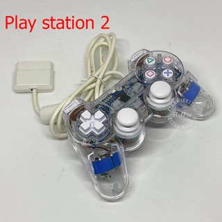 Joy Play จอย เพลย์ Play Station 2 Double Shock 2 Controller PS2 ตัวใสไฟสีฟ้า