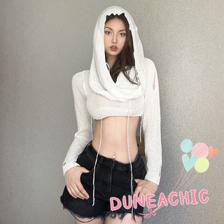 Dunea เสื้อครอป มีฮู้ด แขนยาว ผ้าถัก แฟชั่นสําหรับผู้หญิง