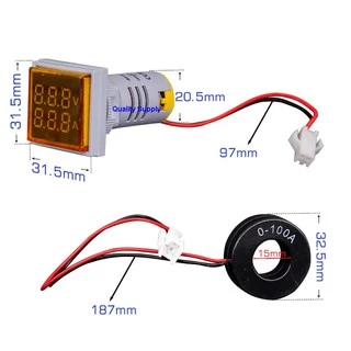 ดิจิตอล โวลต์มิเตอร์ แอมป์มิเตอร์ กระแสสลับ จอLED แบบคู่ AC 50-500V, 1-100A Meter