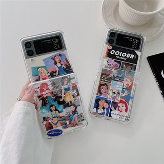 เคสโทรศัพท์มือถือ แบบแข็ง กันกระแทก ลายการ์ตูนเจ้าหญิงดิสนีย์ สําหรับ Samsung Galaxy Z Flip 4 Z Flip 3 5G