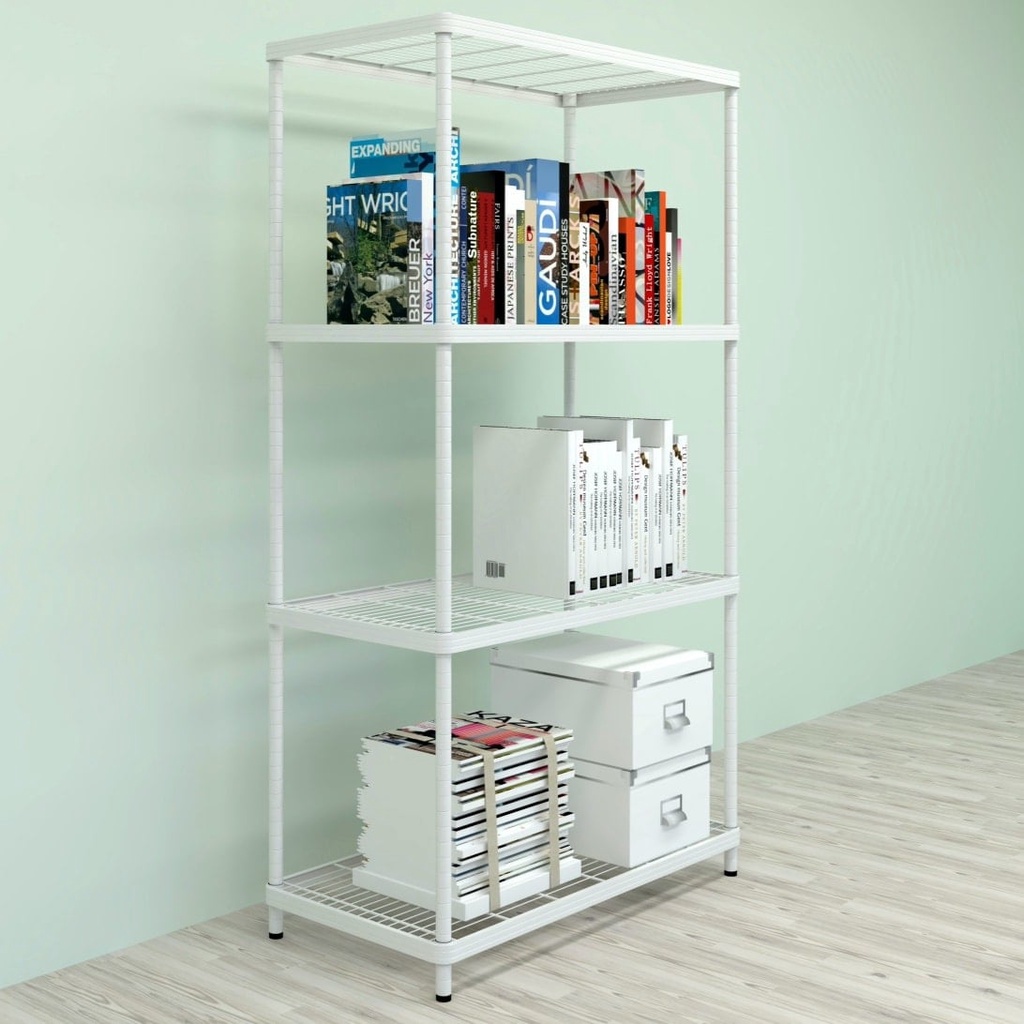 MK029362 ชั้นวางของ 4ชั้น 90x45x160 เส้นลวดตรง White ท่อ1นิ้ว 1ชิ้น/ออเดอร์