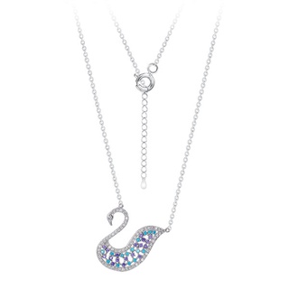 SILVER THAI  925 Sterling Silver Rhodium Plated Big Swan Necklace, CZ Necklace สร้อยคอหงส์ใหญ่ชุบโรเดียมเงินแท้925