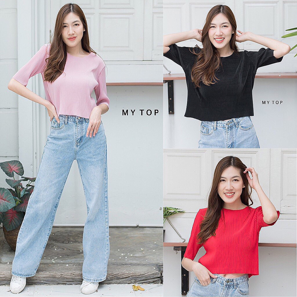 🔥My​ top(ผ้าคนละตัว ยืดกว่านิ่มกว่าร้านอื่นแน่นอนค่า) เสื้อพลีท crop top​ H19 CARDIGAN_NISTA (MTP3F)