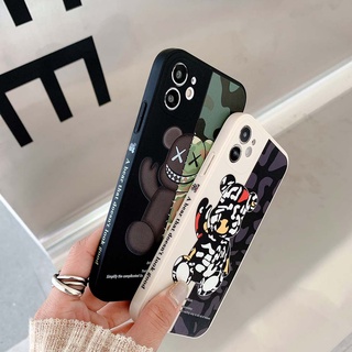 เคสป้องกันโทรศัพท์มือถือ แบบนิ่ม ลายหมี ทรงสี่เหลี่ยม กันกระแทก สําหรับ iPhone 13 Pro Max 11 Pro Max 12 11 12 Pro Max XR XS Max