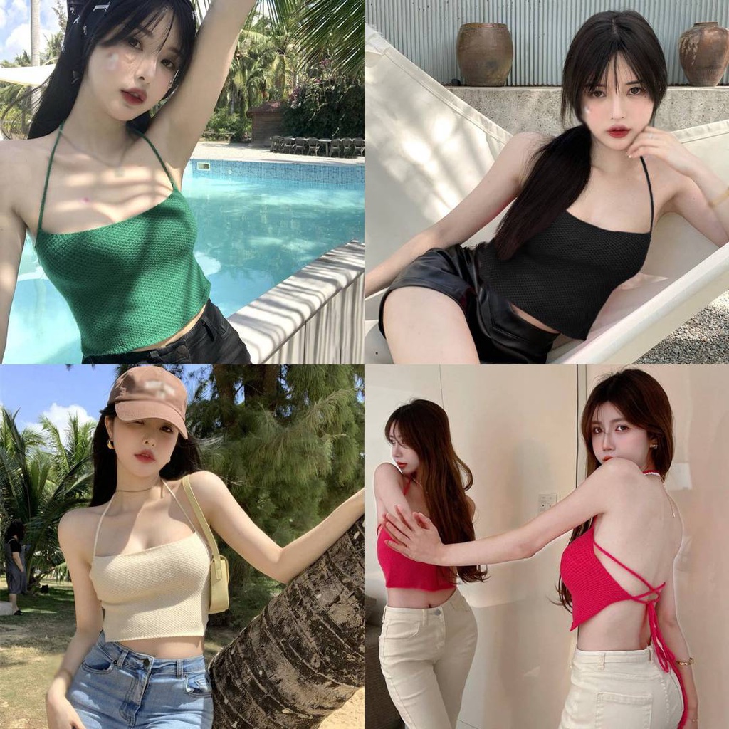 FF.shop- ไหมพรมคล้องคอ สีพื้น สีสด เชือกผูก โชว์หลัง เซ็กซี่ ฟรีไซส์ พร้อมส่ง #98076