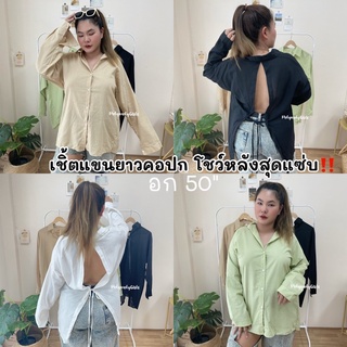 เสื้อเชิ้ตโชว์หลัง เสื้อเชิ้ตไซต์ใหญ่ เชิ้ตคอปกสาวอวบ เชิ้ตแขนยาวไซต์ใหญ่ เชิ้ตโชว์หลัง เสื้อโชว์หลัง เสื้อสาวอวบ