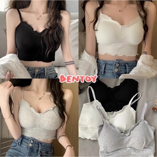 Bentoy(bratop6880)เสื้อสายเดี่ยวทรงครอป เอวลอย มีฟองน้ำ สม็อคหลัง ผ้านิ่มใส่สบาย