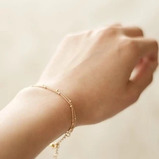 สร้อยข้อมือ 2 ชั้น สร้อยข้อมือ เส้นบาง สไตล์มินิมอล สีทอง สําหรับผู้หญิง B60