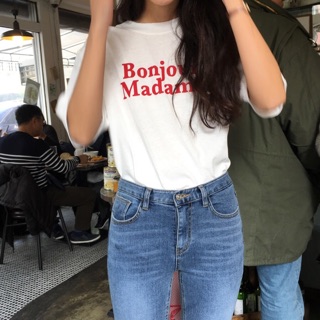 *พร้อมส่ง* เสื้อยืดทรงหลวม แนวสตรีท สกรีนลาย Bonjour Madame