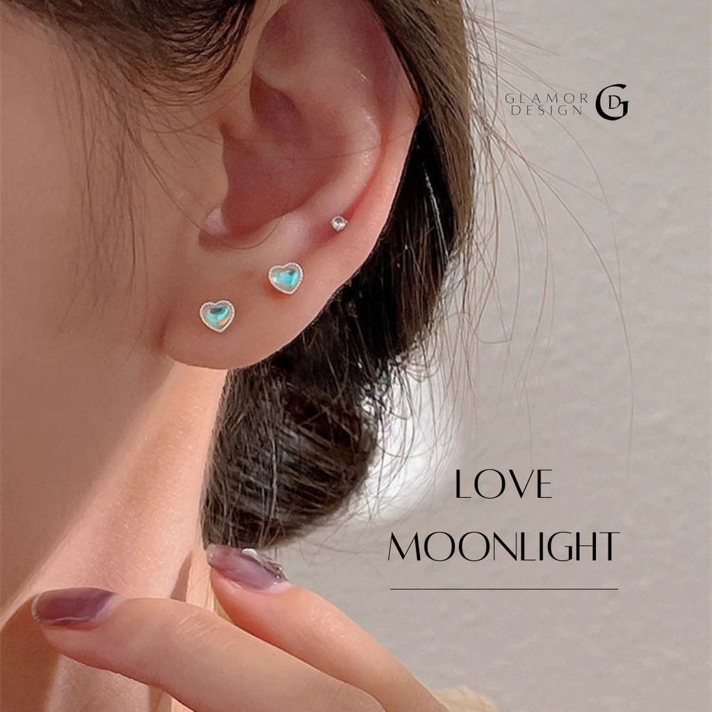 GLAMOR✨ต่างหูเปลี่ยนสี LOVE MOONLIGHT ต่างหูเงิน ตุ้มหูสวยๆ ต่างหูหัวใจ ต่างหูแฟชั่น ตุ้มหูเงินแท้