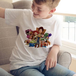 เสื้อยืด พิมพ์ลาย Toy Story สีขาว แฟชั่นสําหรับเด็กผู้ชาย และเด็กผู้หญิง