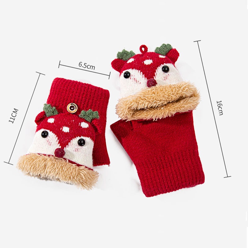 ถุงมือผ้าถัก แบบครึ่งนิ้ว ลายการ์ตูนคริสต์มาส ให้ความอบอุ่น แฟชั่นฤดูหนาว สําหรับเด็กผู้ชาย และเด็กผู้หญิง อายุ 4-12 ปี