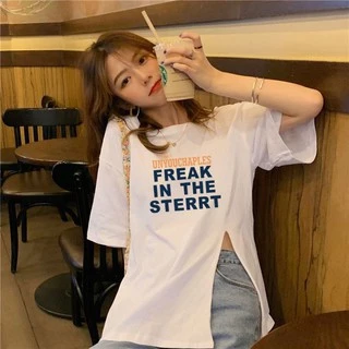 Dahong 💖 2254/2253 เสื้อผ้าสาวอวบ เสื้อยืดผ่าข้าง oversize คอกลม