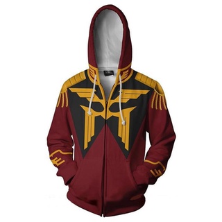เสื้อแจ็กเก็ต คอสเพลย์กันดั้ม Char Aznable มีซิป สีแดง สําหรับผู้ชาย