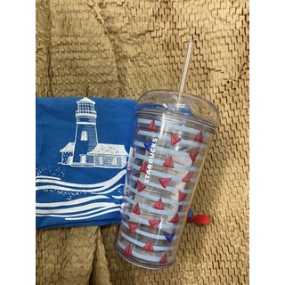 Starbucks แก้วน้ำ Sailboats Plastic Cold Cup 16oz.