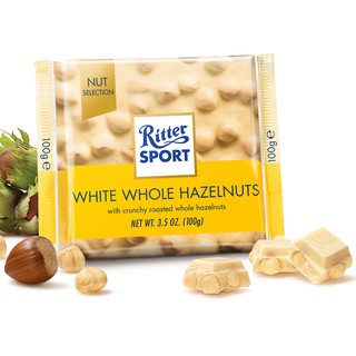 ริตเทอร์ สปอร์ต ไวท์ช็อกโกแลตผสมเฮเซลนัทและข้าวพอง Ritter Sport White Chocolate Whole Hazelnuts 100 กรัม