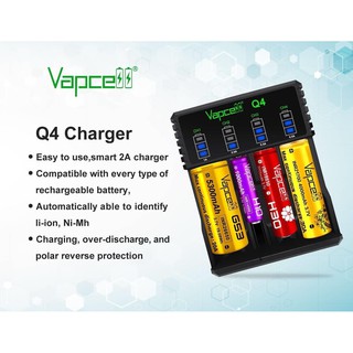 แท่นชาร์จ Vapcell Q4 ชาร์จไว 2A สำหรับ ถ่านชาร์จ 3.7V ของแท้โค้ดเช็คได้